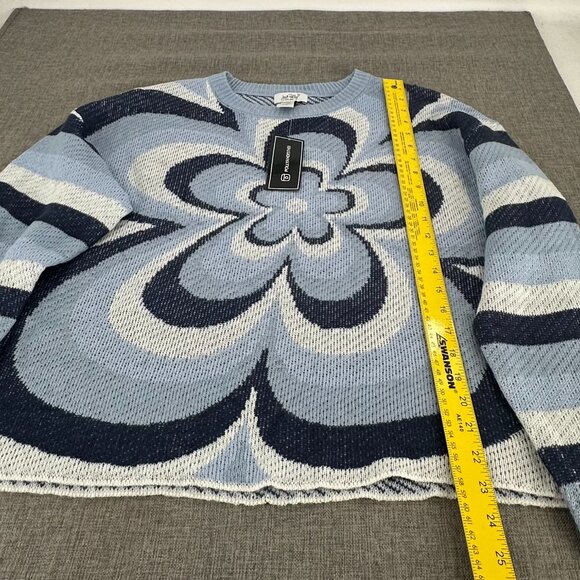 NEW! Just Polly‎ Knit Sweater Blue & White $49  Plus 3X Stripes Abstract Flower - Picture 5 of 12